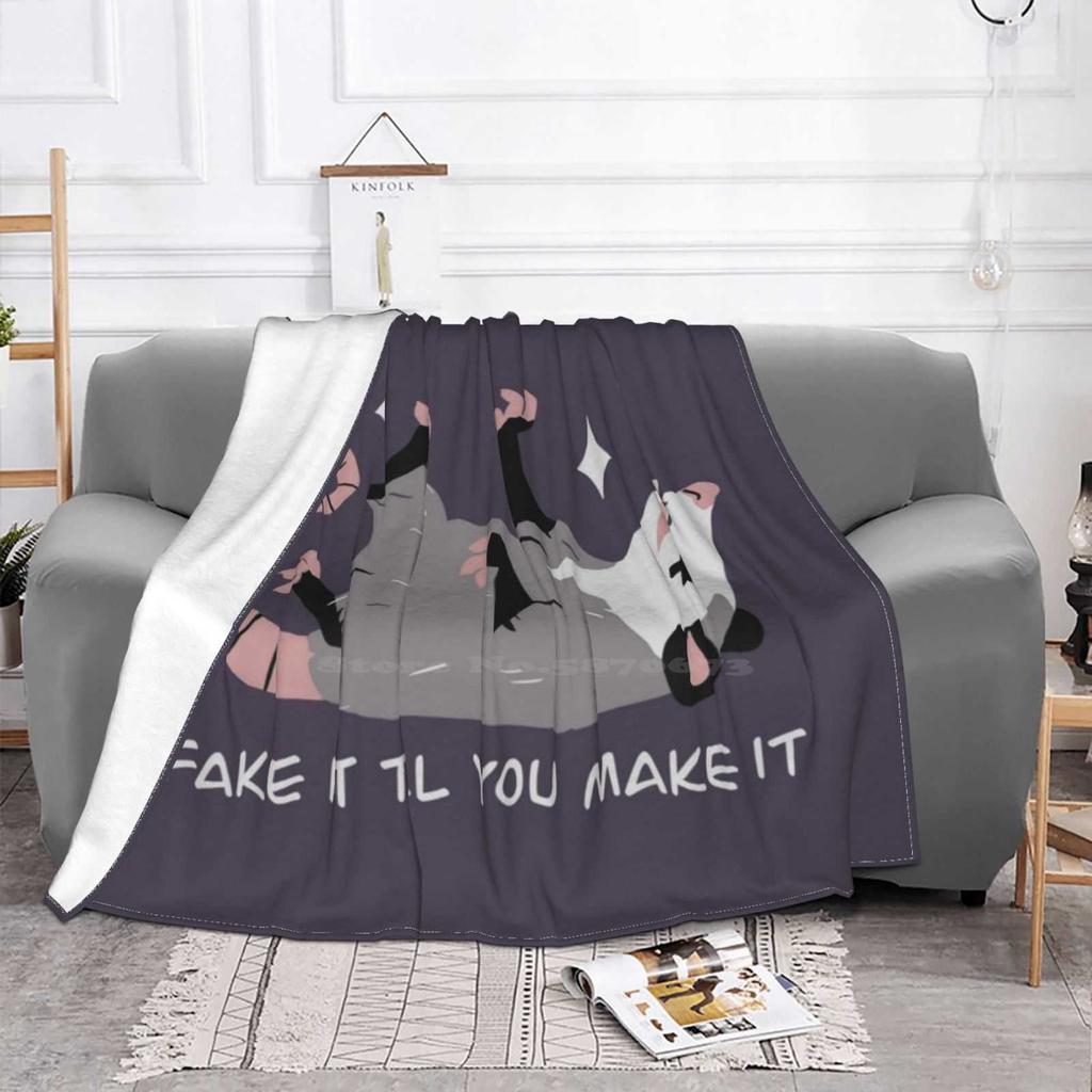 Motivational Possum Fashion Soft Warm Flannel Blanket Opossum Fake It Til You Make It Motivational Sass Snarky Sarcastic