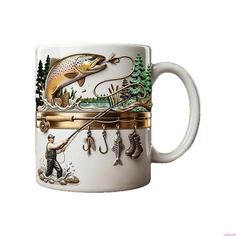 

Elegant Drinking Cup with Handle Creative Fishing Themed Ceramic Mug for Hot Drink Excellent Gift for Anglers 301-400ml