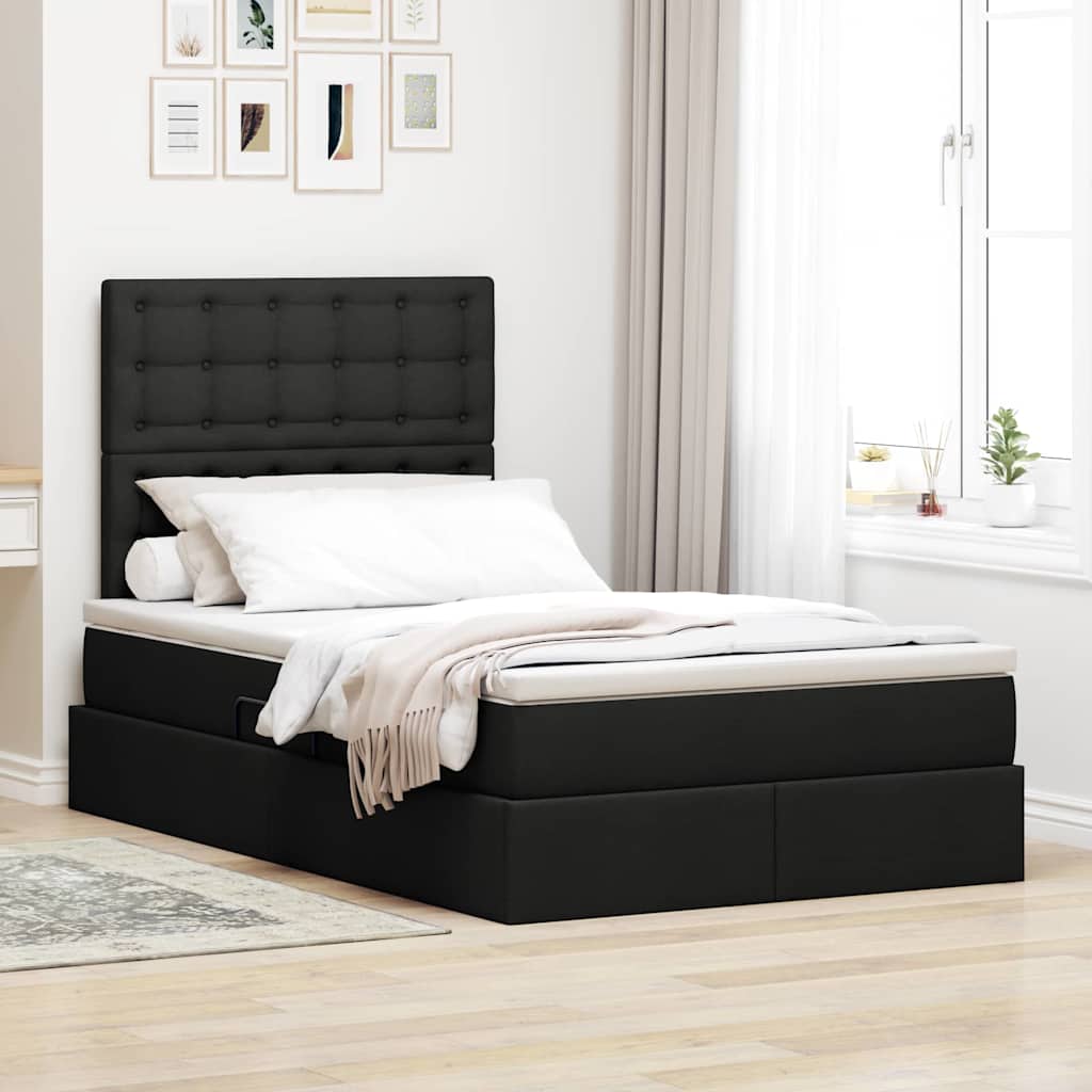 Storage Bed with Mattress Black 120 x 200 cm Polyester