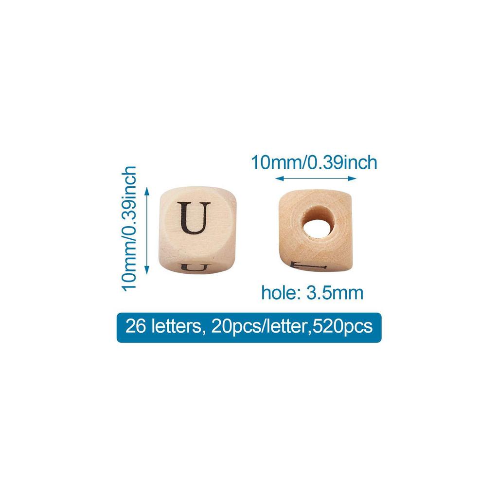 10Mm Square Log Wooden Beads Diy Children'S Educational Handmade Beads, Square English Letter Wooden Beads