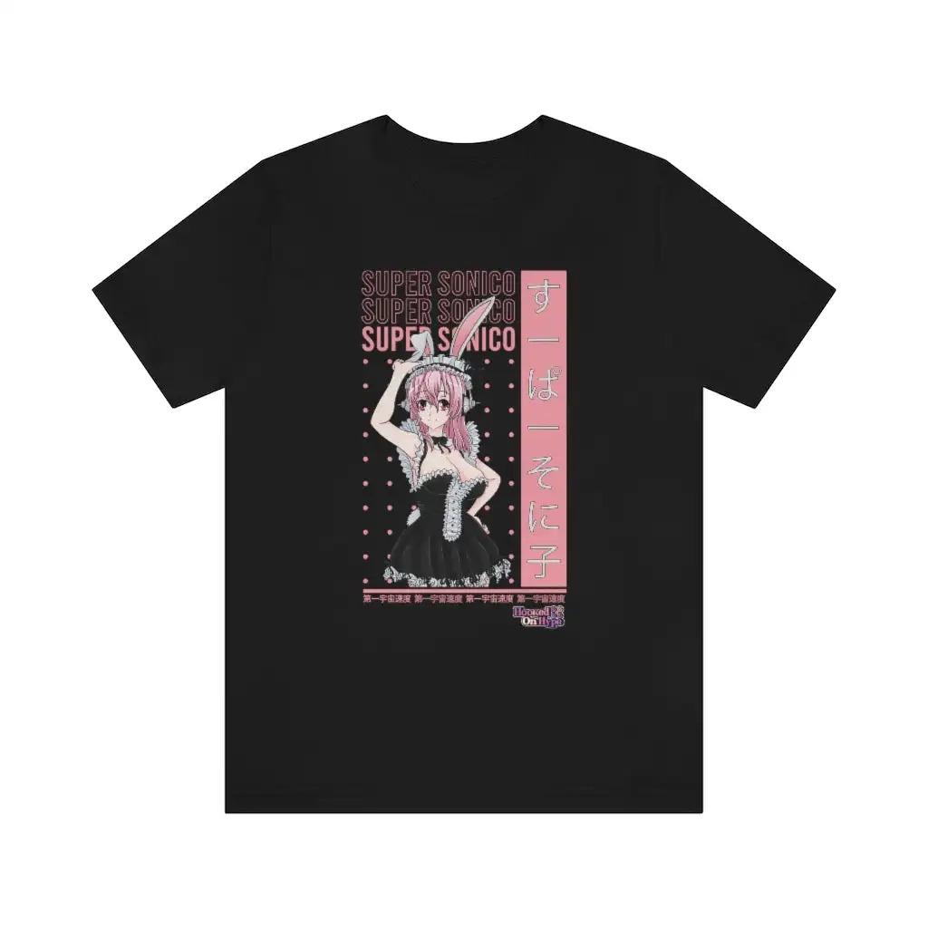 Super Sonico Pink Bear T-Shirt, Unisex Virtual Idol Anime Streetwear Tee, 100% Cotton Casual Short Sleeve Top
