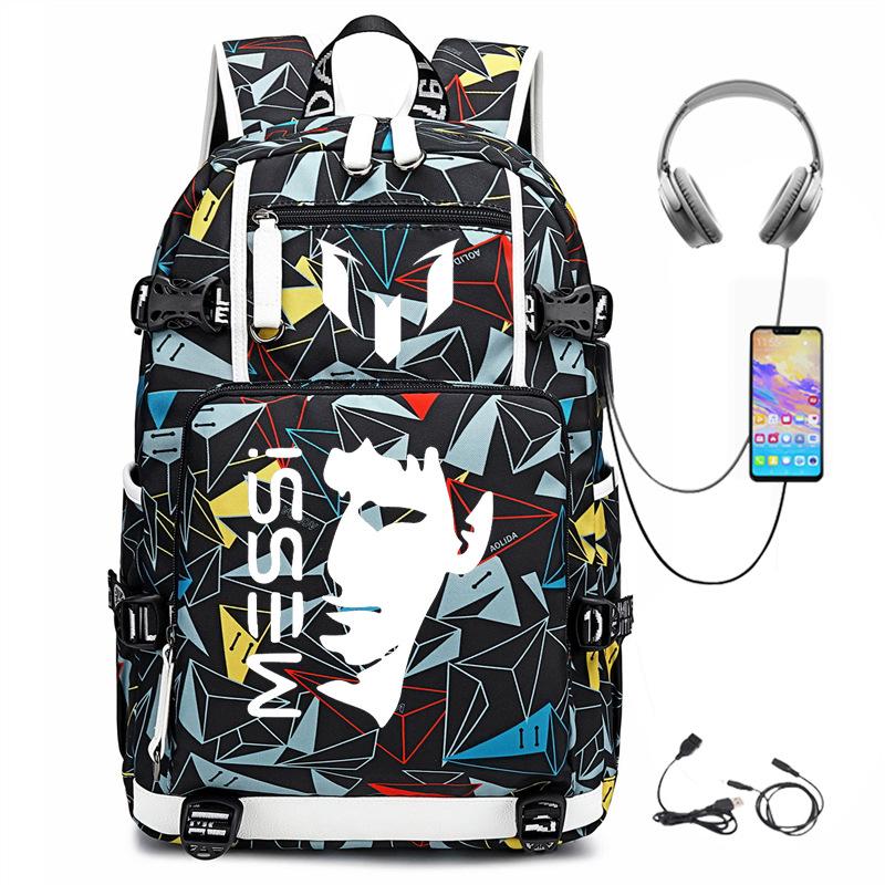 Football Printed Student Backpack Multifunctional Usb Interface Large Capacity Leisure Travel Backpack