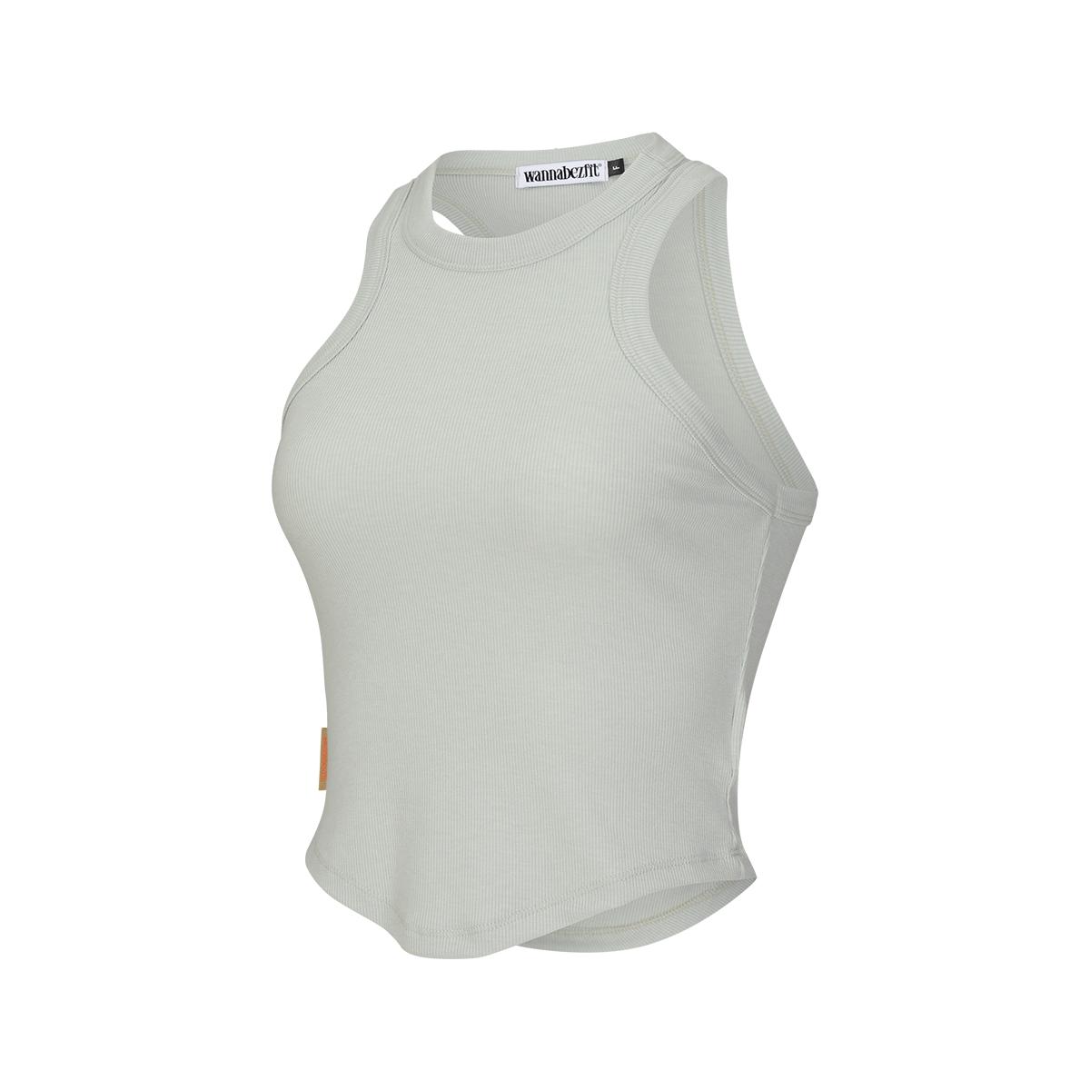 Wannabes Fit Sleek Halterneck Crop Tank Top Pistachio Pistachio/Free