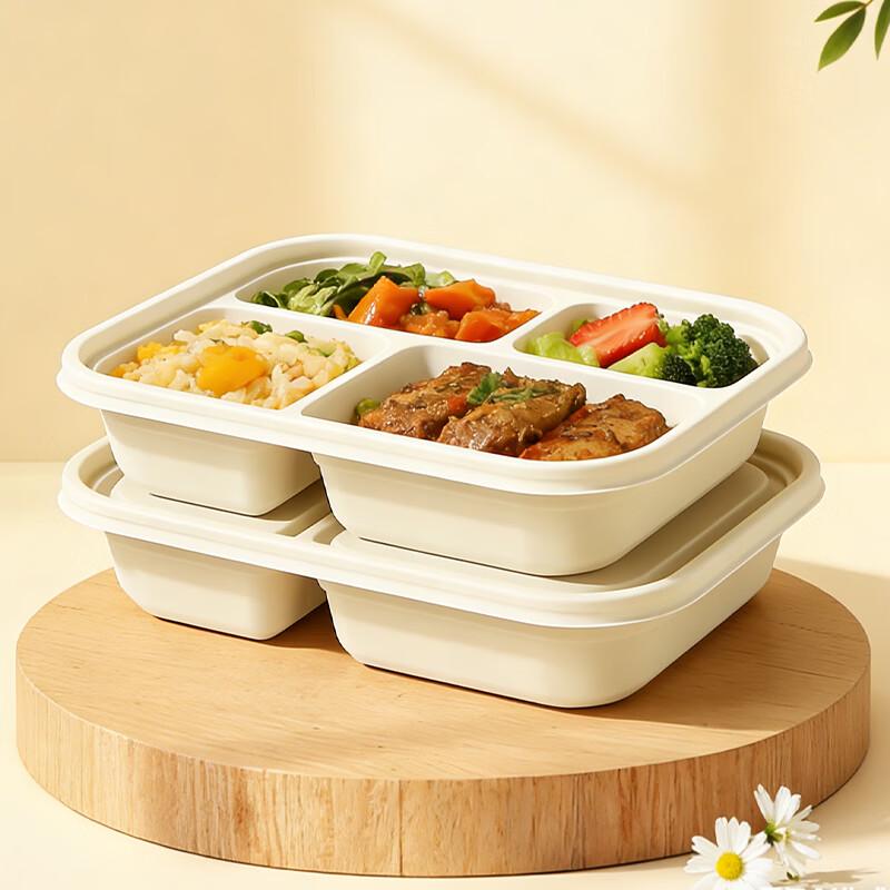 Eco-Friendly Corn Starch 4-Compartment Lunch Box with Lid