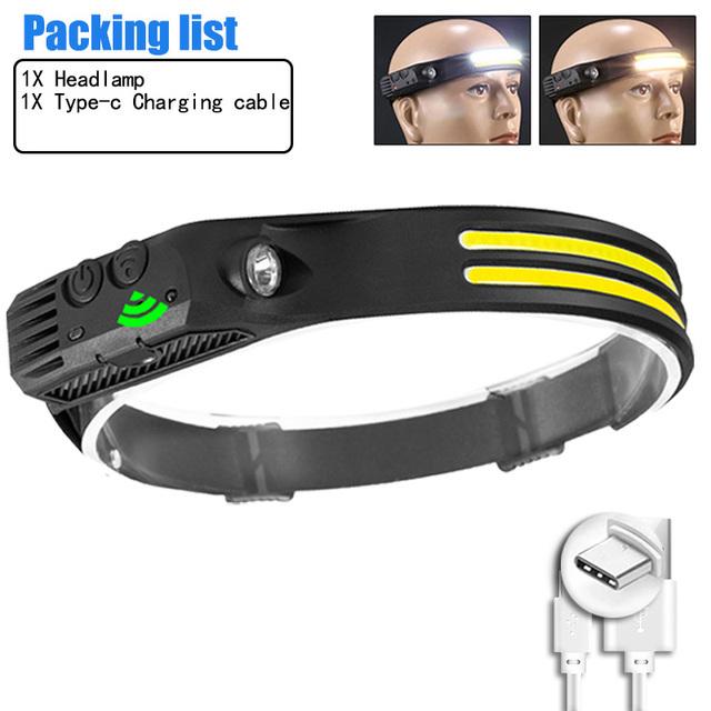 

Powerful LED Sensor Headlamp USB Rechargeable Head Flashlight with 2000Mah Built in Battery Outdoor Camping Fishing Head Lantern