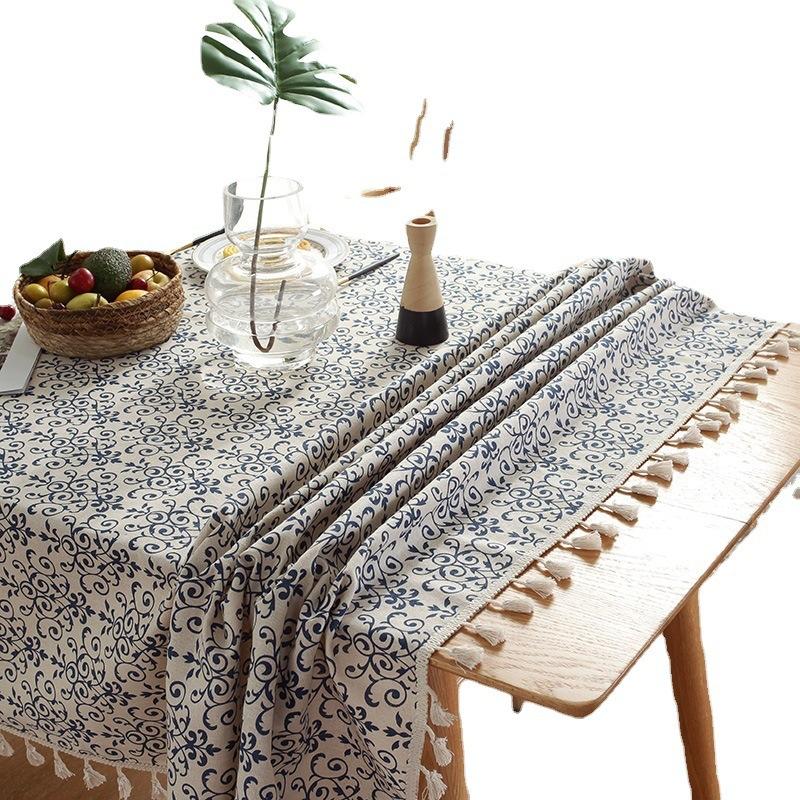 Cotton and Linen Tablecloths, Spring and Summer Green Leaves, Fresh Fabric Decorations, Dust-proof and Stain Proof Tea Table Cloths