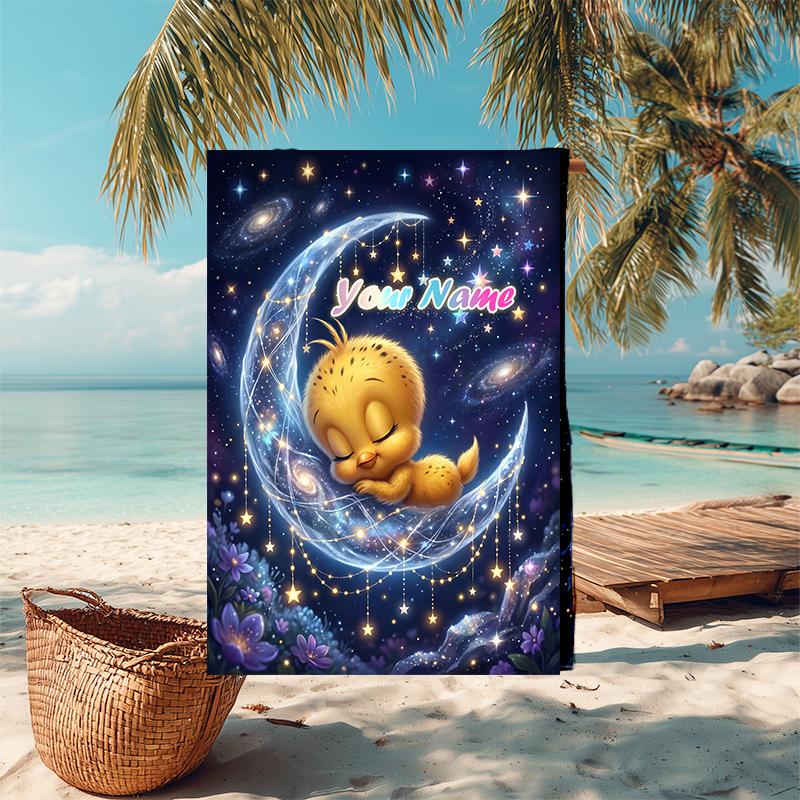1PC Custom Name Moonlit Dreams: Nightly Journey Beach Towel Highly Absorbent And Sand-Resistant Towel for Swimming, Pool, Yoga, And Travel Lightweight