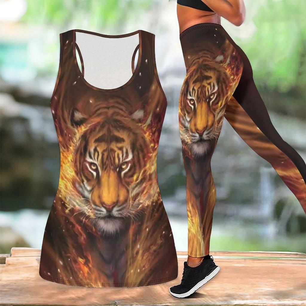 Fierce Tiger Printed Yoga Outfit for Women Fashion Workout Leggings Fitness Sports Casual Yoga Set Sports Suit