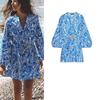 Spring and Summer Women's Clothing Vacation Style Contrast Color Round Neck with Belt Embroidered Shirt Type Long Sleeves Dress 2157047