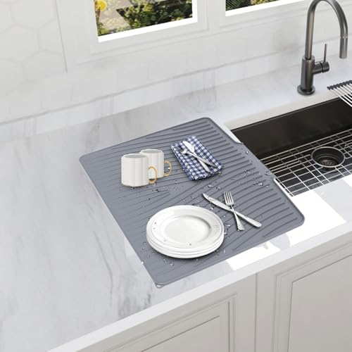 Esbaybulbs Silicone Dish Drying Mat, 60cm X 45cm, Non-Slip, Heat-Insulating, Sink Mat, Multi-Function Drainage, for Drying Dishes, Pots, and Cups, Wal