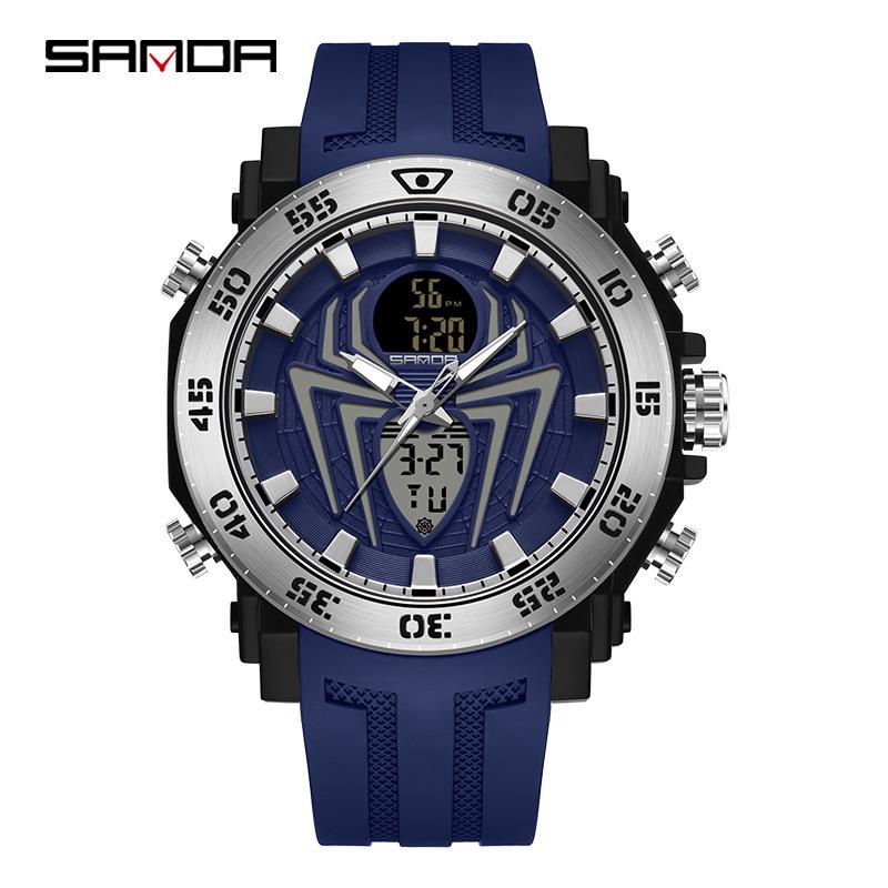 Sanda Double Display Spider Luminous Youth Electronic Watch Multifunctional Fashion Trend Men S Alarm Clock Watch