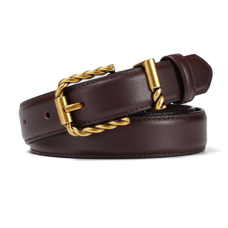 Twist Buckle Leather Women'S Belt Retro Design First Layer Cowhide Needle Buckle With Jeans Pants Belt Women