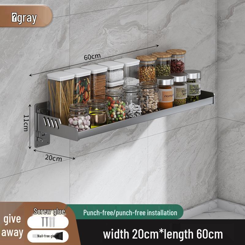 Wall-Mounted Kitchen Spice Rack: No-Punch, Moisture-Proof, Durable Microwave Oven Storage Shelf.