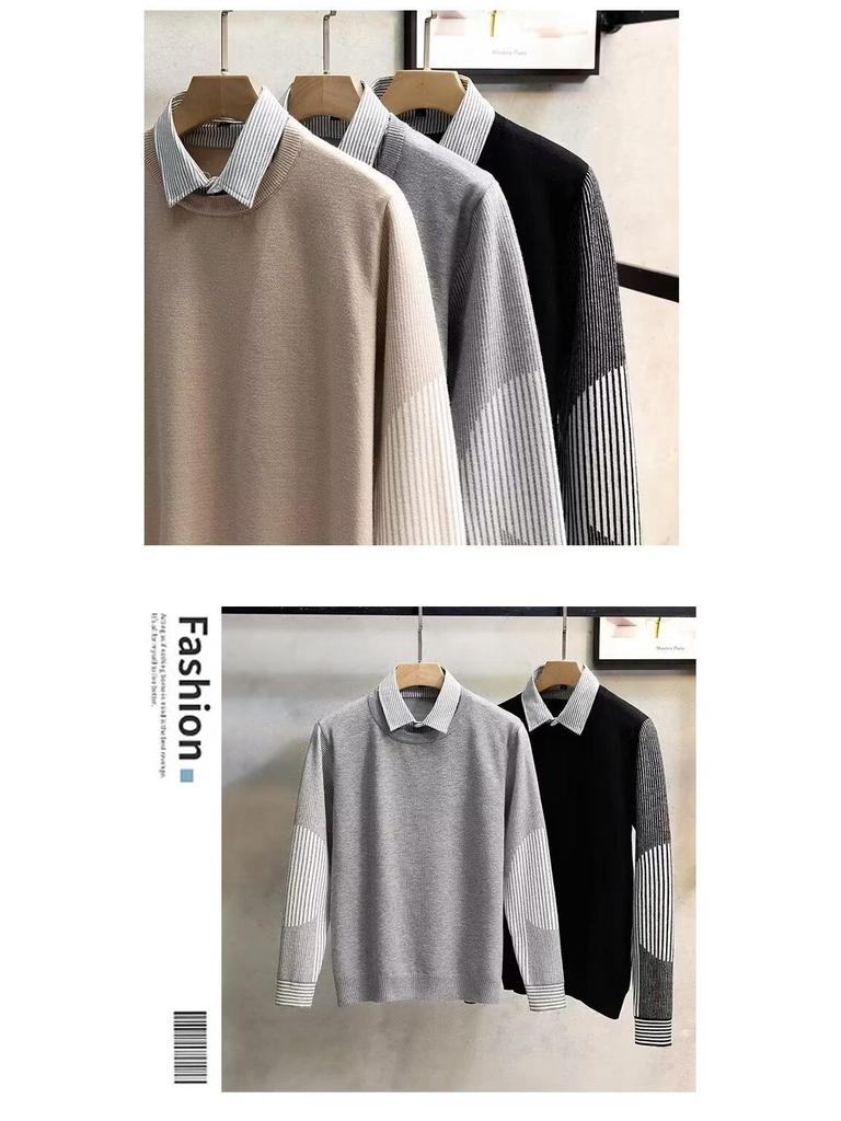 Men's Stylish Knit Sweater: Spring & Autumn, Fake Two-Piece, Casual Japanese Trend