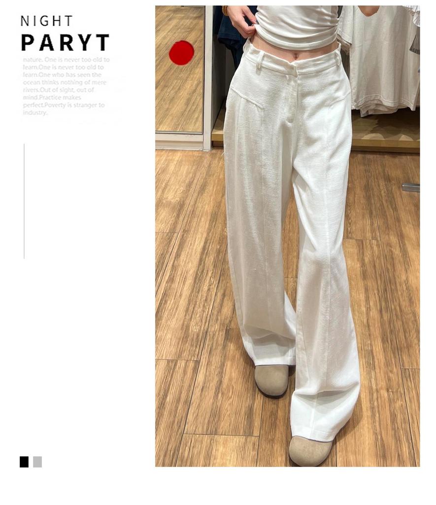 Korean Old Money Style Women's Wide-Leg Cotton Linen Pants, High-Waisted Straight Casual for Spring/Summer 2026.