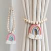 Tricolor Rainbow Wood Beads Tassel Curtain Magnetic Buckle Strap A Pair