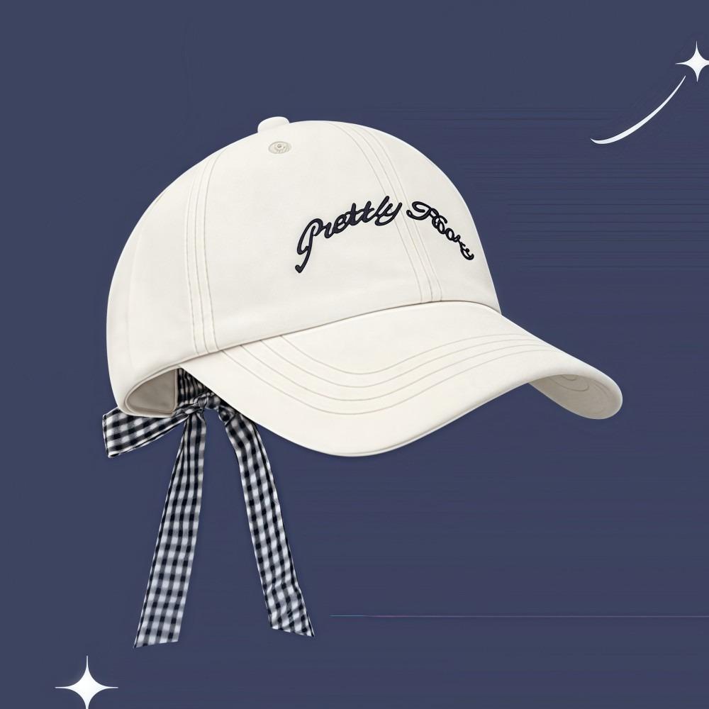 Plaid Bow Strap Baseball Cap Letter Embroidered Versatile Hip Hop Hat Japanese Style Retro Design Sun Hat