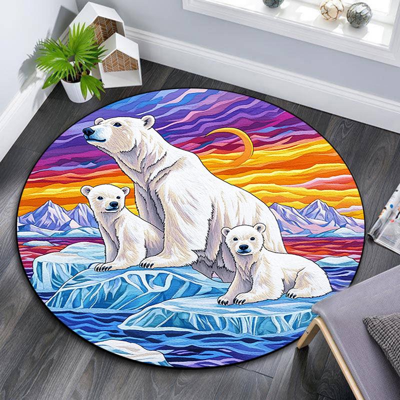 

Polar Bears Round Area Rug,Carpet Rug for Living Room Bedroom Sofa Playroom Decor,Non-slip Floor Mat 80cmx80cm