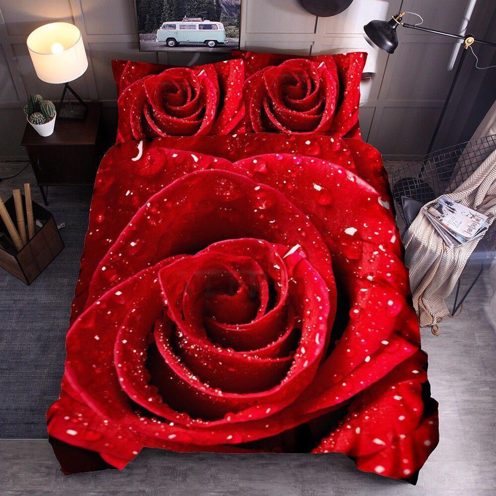 

Комплект постельного белья с цветочным принтом King Microfiber Red Rose Blossom Flower Комплект постельного белья Red Botanical Покрывало для пододеяльника Romantic Quilt Cover EU single(135x200cm)