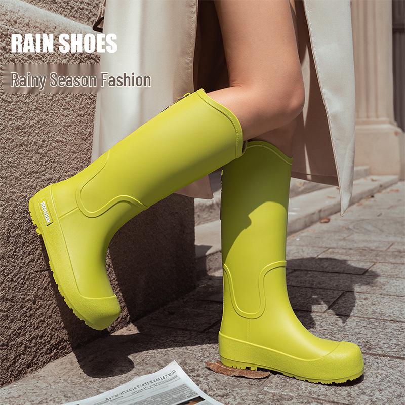 Women's Waterproof High-Top Rain Boots - Non-Slip, Wear-Resistant, Low Heel, Korean Style, Four Seasons Outdoor Use
