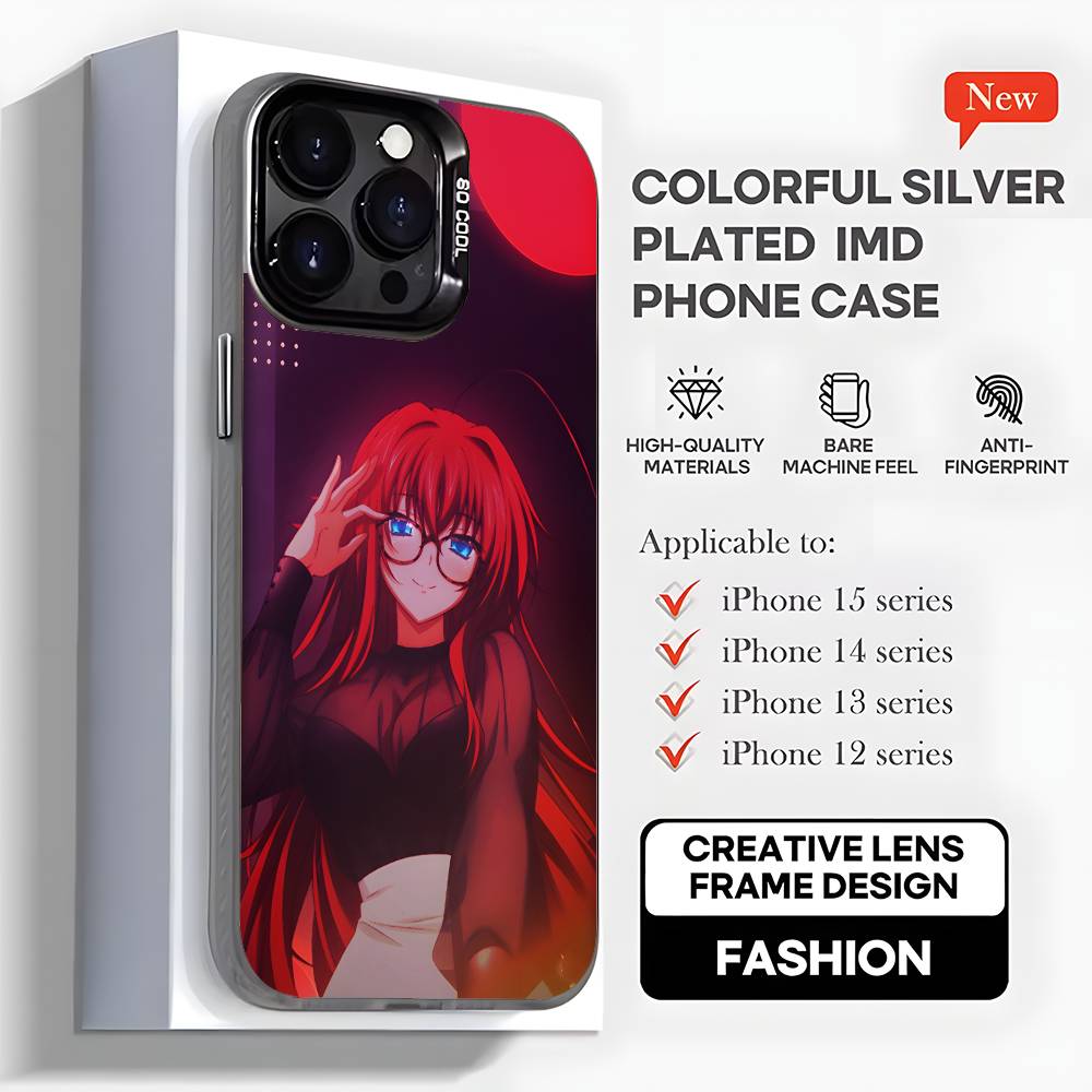 R-Rias Gremory High School Phone Case For iPhone 16,15,14,13,12,11,Mini,Pro,MAX,plus,Black Matte Shockproof Cover