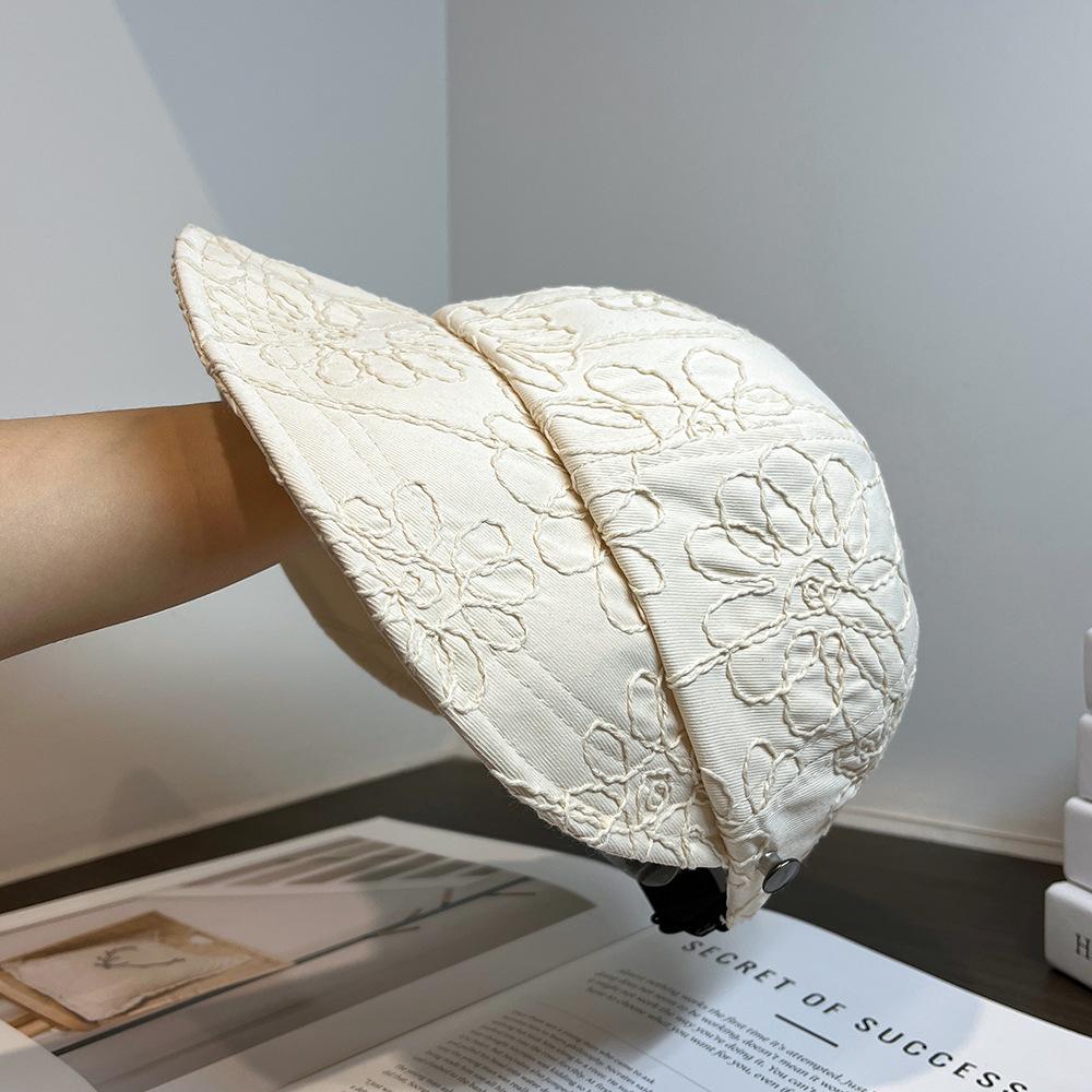 

Рыбацкая шляпа с вышивкой цветов Женская летняя модная винтажная универсальная шляпа-ведро Кепка с козырьком Adjustable бежевый