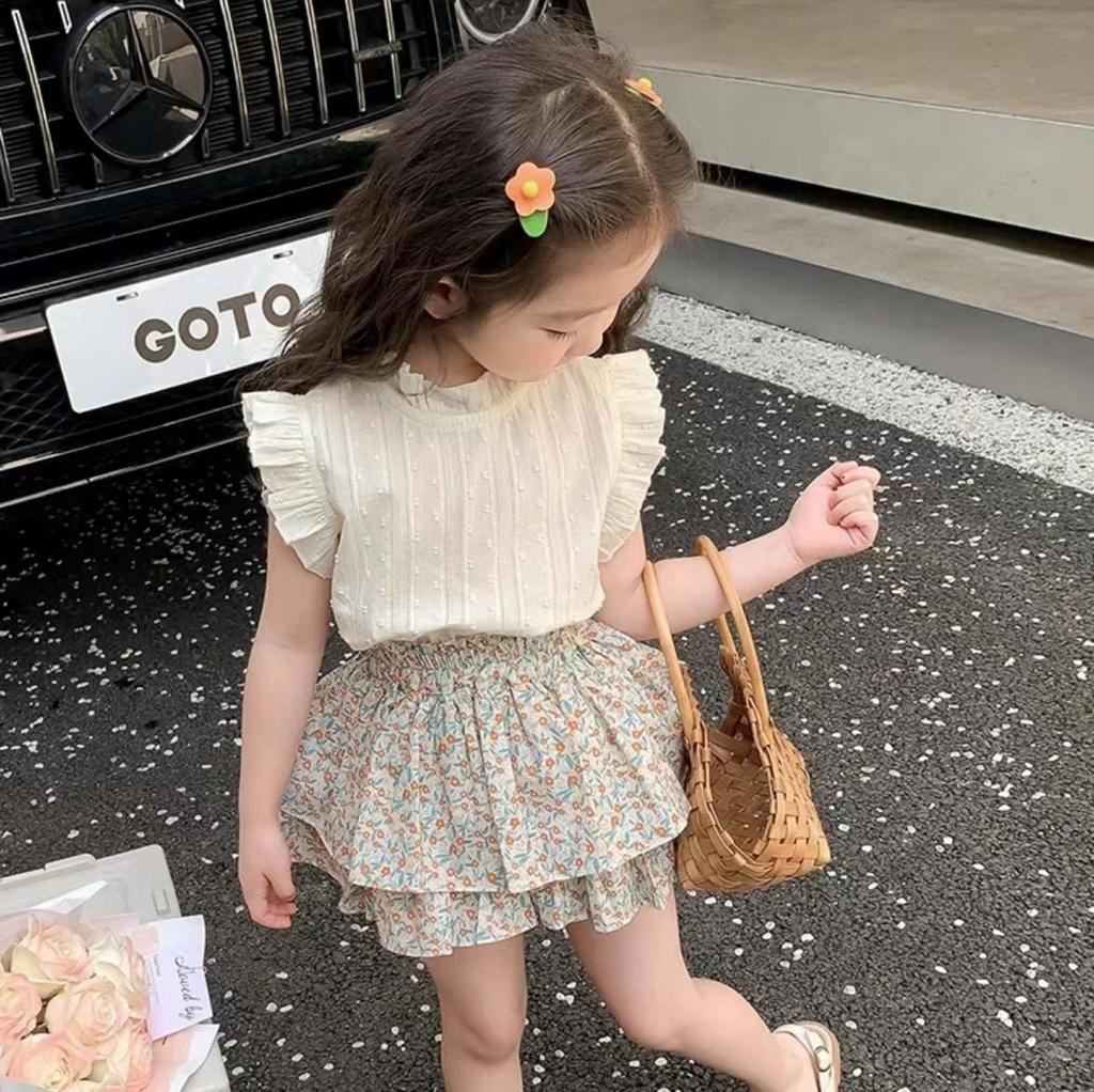 Girls' Suit Summer   Children's Summer Dress Baby Girl Fashionable Children's Top+Skirt Two-Piece Set