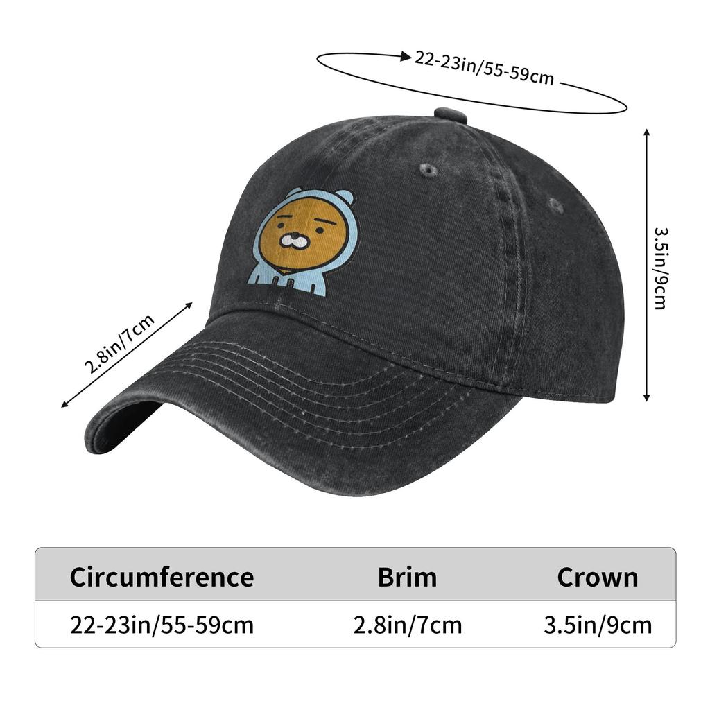 Kakao Friends Ryan Sun Baseball Cap Fashion Unisex Adult Washed Hip Hop Hats Adjustable Print Outdoor Gym Baseball Caps