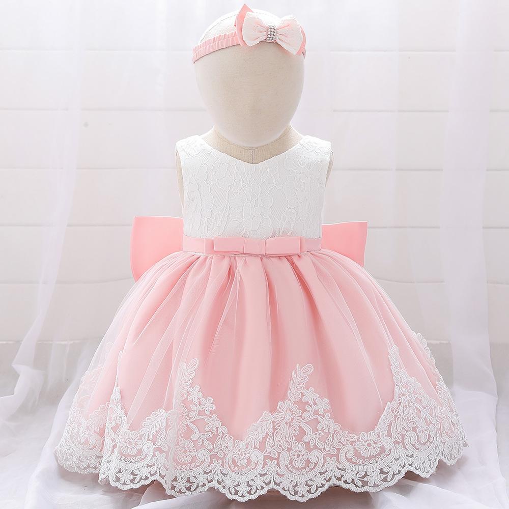 Infant Girls' First Birthday Lace Princess Dress with Bow
