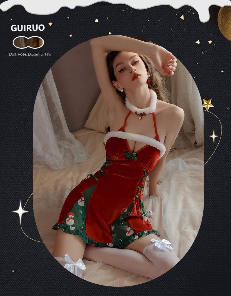 Rose Brand Sexy Christmas Lingerie: Sweet Floral Deep V Uniform with Padding