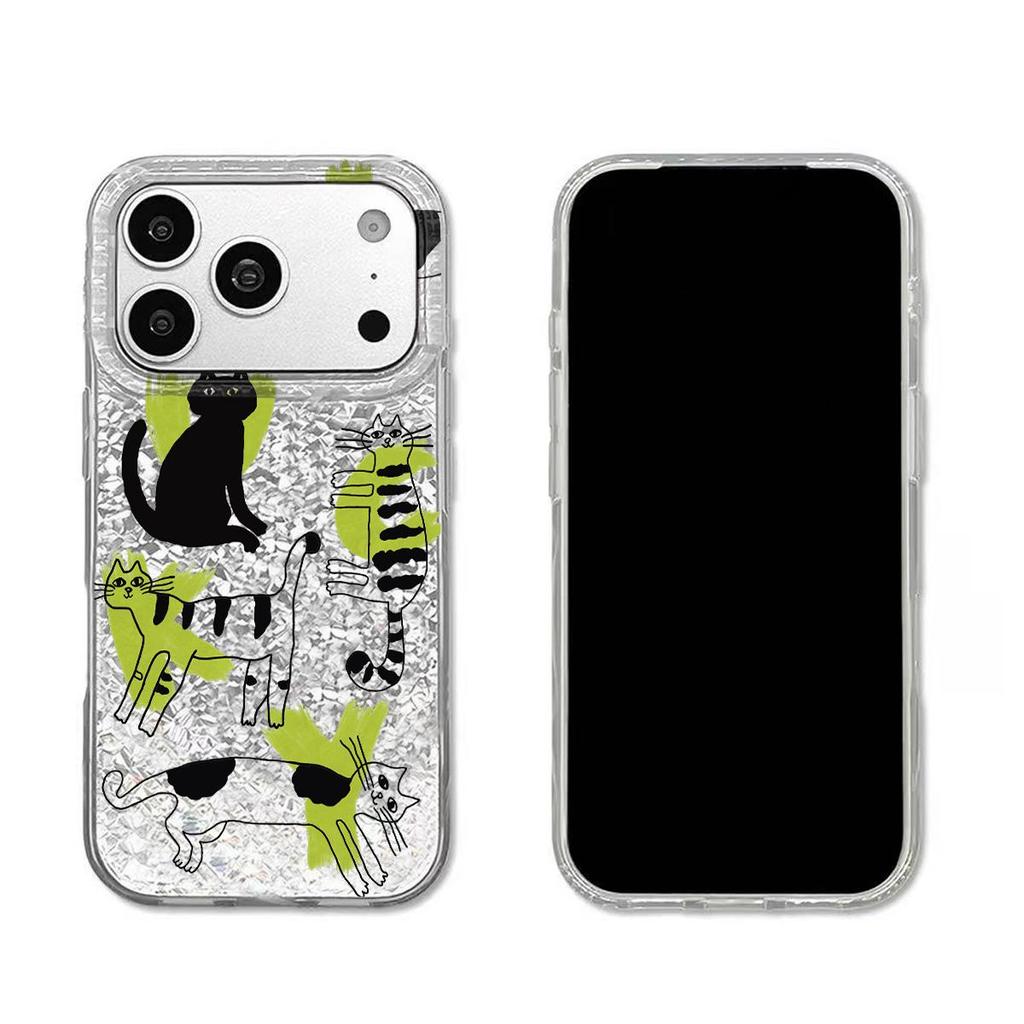 Black Cats Case for iphone XS Max XR 18 Pro Max 13 15 12 Air 14 16 Plus 17 Pro 11 Silver Glitter Crackle Background