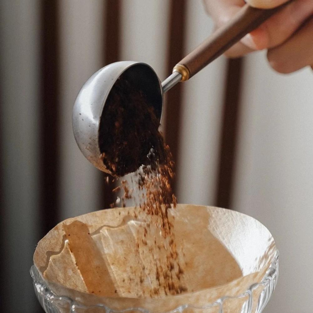 Wooden Handle Stainless Steel Coffee Scoop Tablespoon Measuring Spoon Wood Long Handle Coffee Spoons