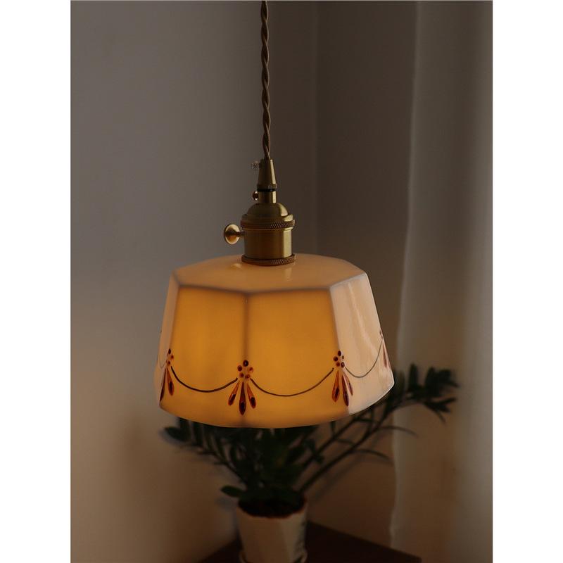 Retro Japanese Brass Glazed Ceramic Pendant Light for Bedroom, Dining, Bar, or Bay Window