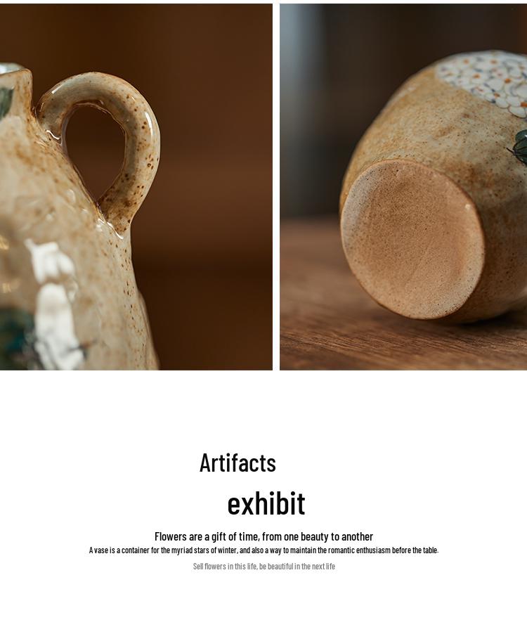 Valley Ceramic Vase: Japanese Retro Hand-Painted Single-Eared Sunflower Pot for Living Room Flower Arrangements