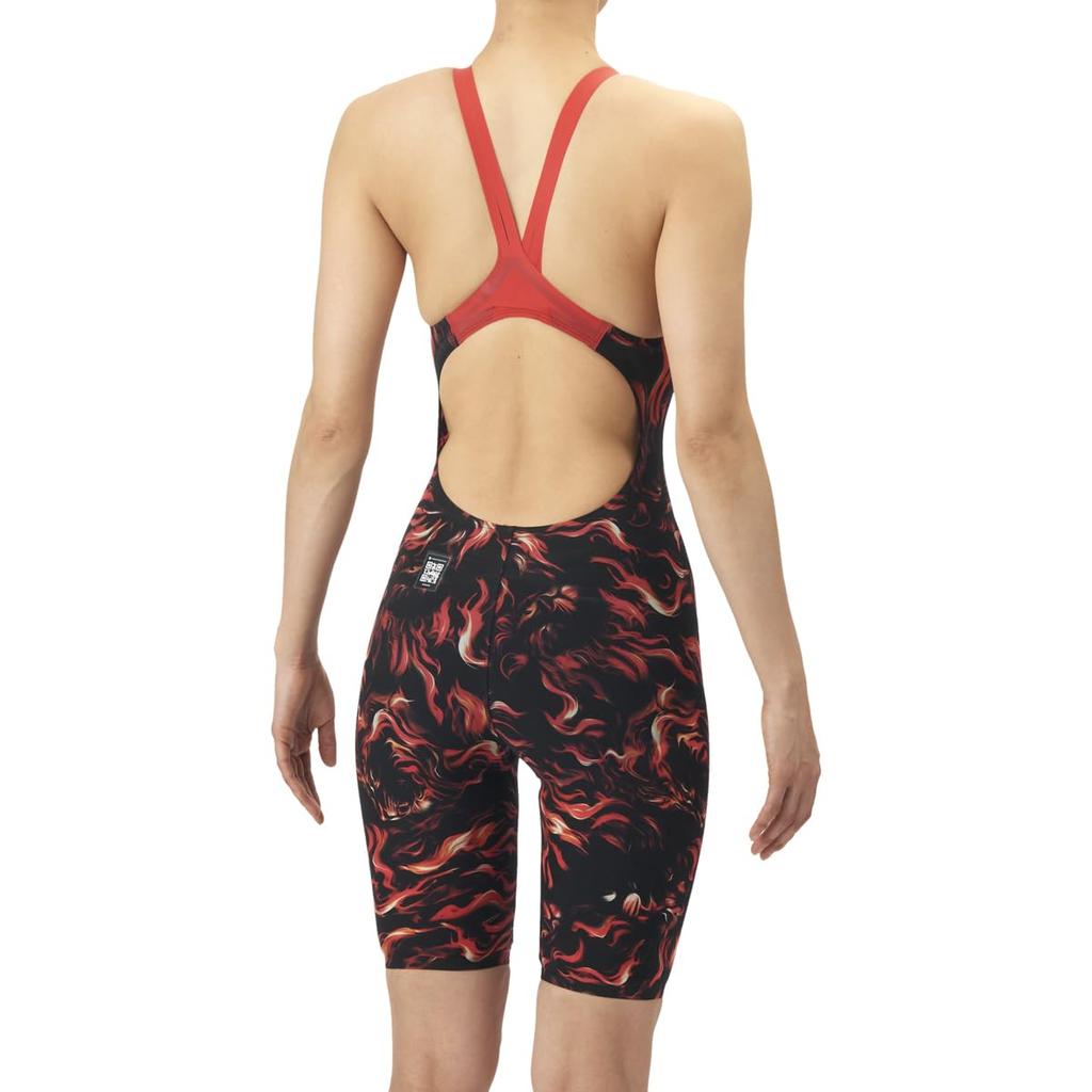 Swimsuit Racing Spats Back Half Black X Red SS [Arena] One-Piece (Open Leg) Women's (BKRD)