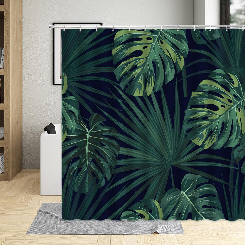 Tropical Plant Green leave Shower Curtain Banana Leaf Monstera Flower Scenery Bathroom Bath Curtains Decor Fabric With Hooks Set