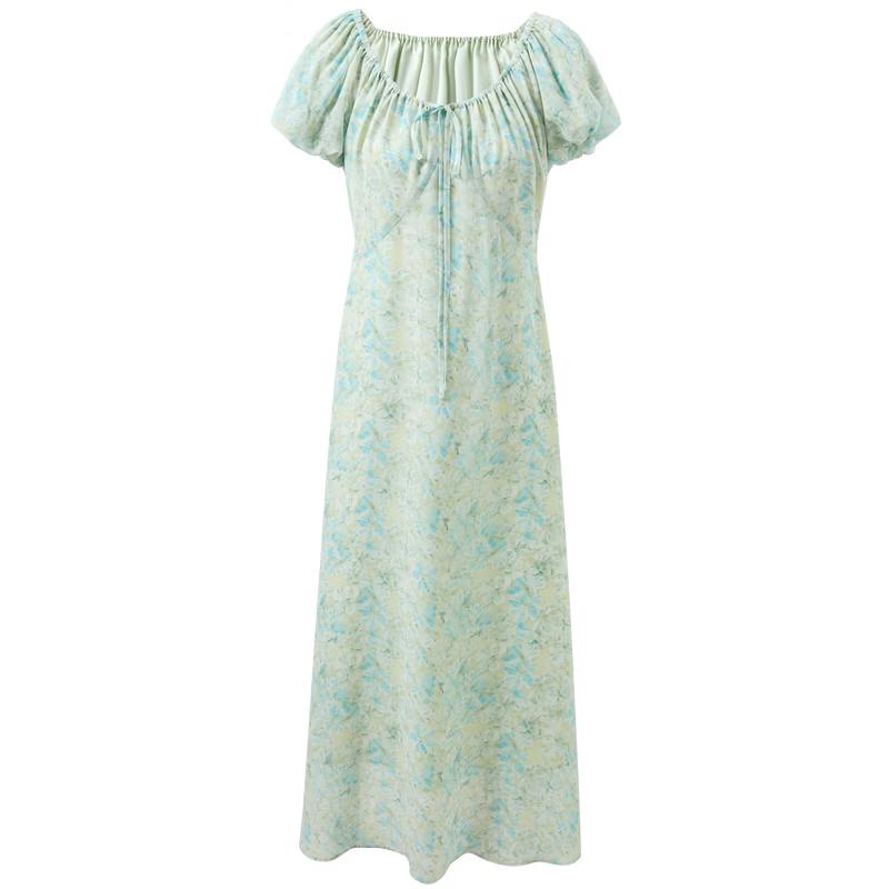 Sancai French Floral Chiffon A-Line Maxi Dress L
