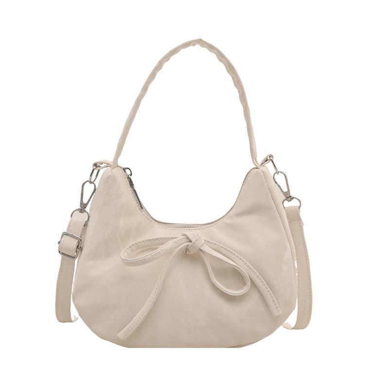 Simple Solid Color Bow Portable Dumpling Bag Women's 2025 Summer New Casual Fashion Versatile Underarm Shoulder Bag