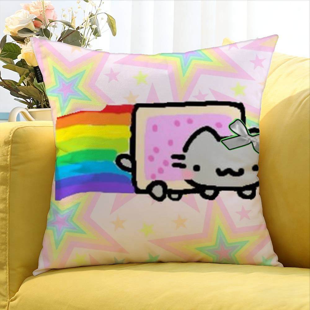 Cute Rainbow Nyan Cat World Various Sizes Square Pillow Case For Car Home Bedchamber Decor