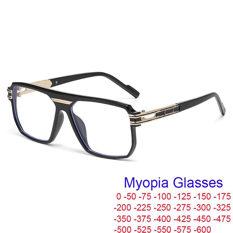 Brand Designer Transparent Square Anti Blue Light Myopia Glasses Men 2026 Vintage Large Frame Prescription Glasses Minus -1 -3