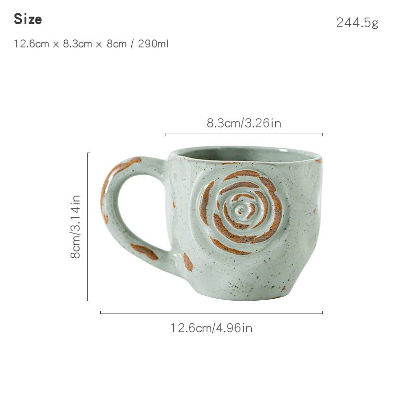 Japanese-style Mug Coarse Pottery Retro Coffee Cup Handmade Relief Rose Ceramic Cup Milk Breakfast Teacup Drinking Utensils Gift