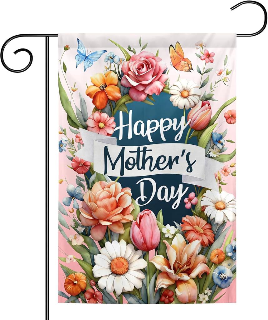 Happy Mother's Day Garden Ag Oral Owers Buttery Outdoor Yard Lawn Farmhouse Porch Decor Garden Ags 12 X 18 Inc YYQ GGO