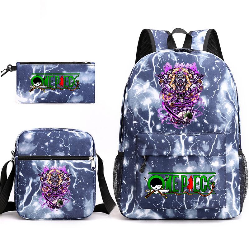 One Piece Zoro Print Student Backpack Set Casual Daypack with Shoulder Bag Pencil Case for Kids Teens School Supplies