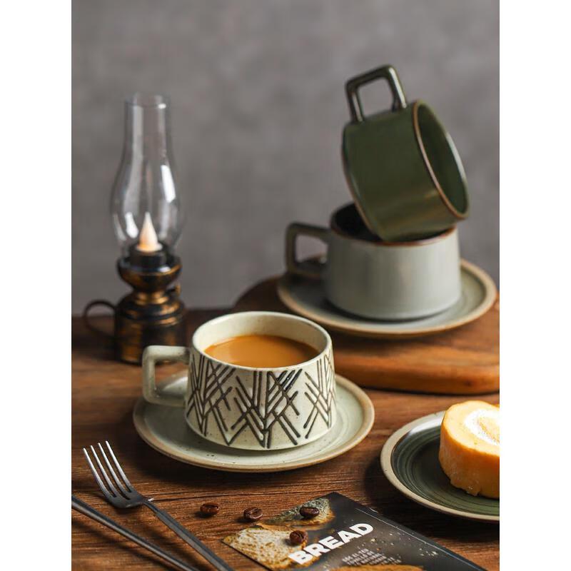HANDUNYOU Retro Glass Coffee Cup & Saucer Set