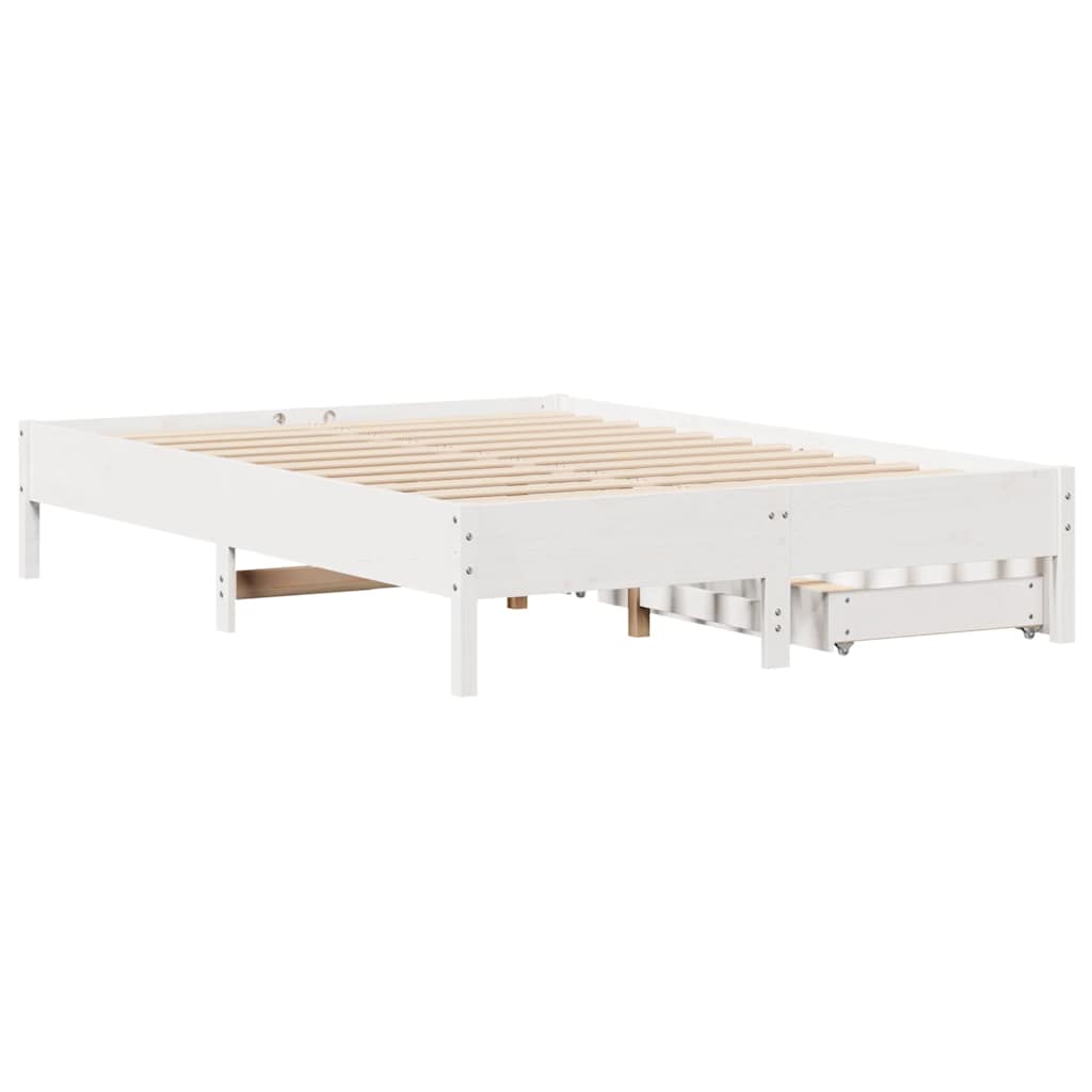 Vidaxl Bed Frame Without Mattress, White, 140X200 Cm, Solid Pine Wood