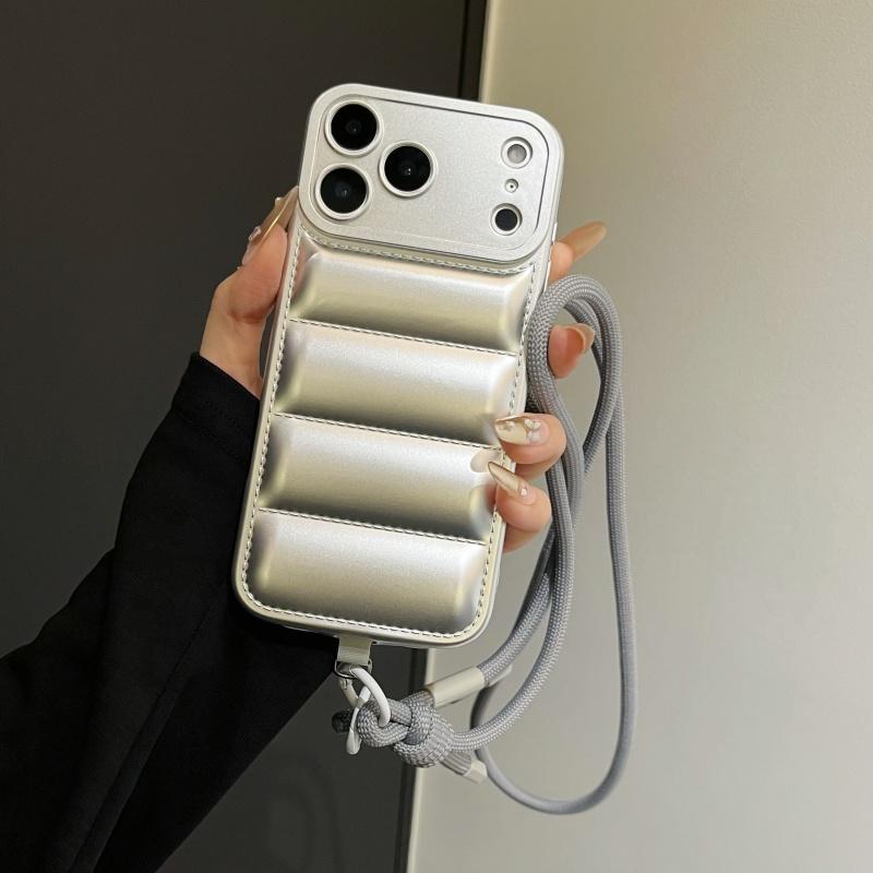 Crossbody Down Jacket Silicone Soft Phone Case for IPhone Air 17 16 15 14 13 12 11 Pro Max XS 7 8 Plus Camera Protection Cover