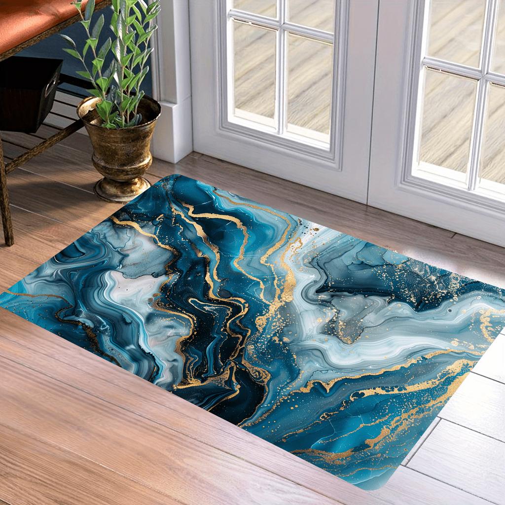 1Pcs Anti Fatigue Kitchen Rugs Blue Marble Textured Waterproof Non-Slip Thick Cushioned Kitchen Mat Heavy Duty Comfort Standing Mat for Kitchen