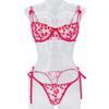 European and American Style Lace Embroidery Perspective Underwear Set, Sexy Straps Gather Bra, Thong, Fun Two-piece Set