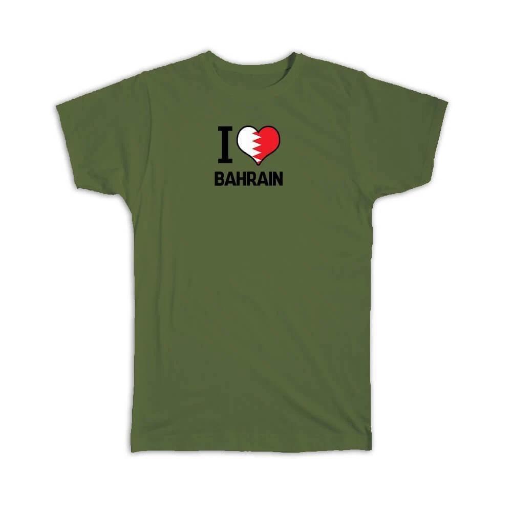 Gift T-Shirt : I Love Bahrain Flag Heart Country Crest Bahraini Expat XL