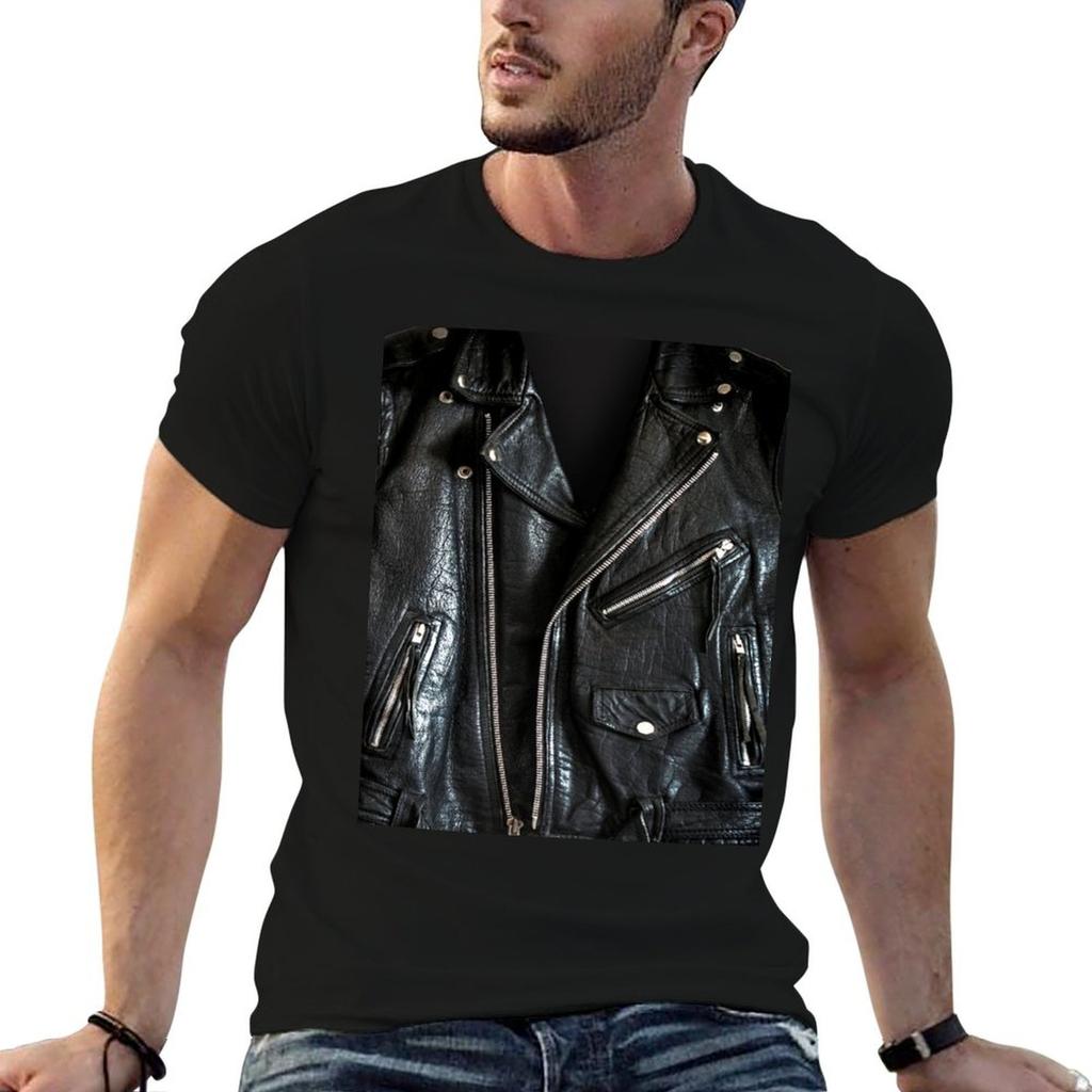 Black Leather Jacket T-Shirt Unisex t shirt cotton high quality graphic t shirts for Unisex funny t shirts Unisex T-shirt